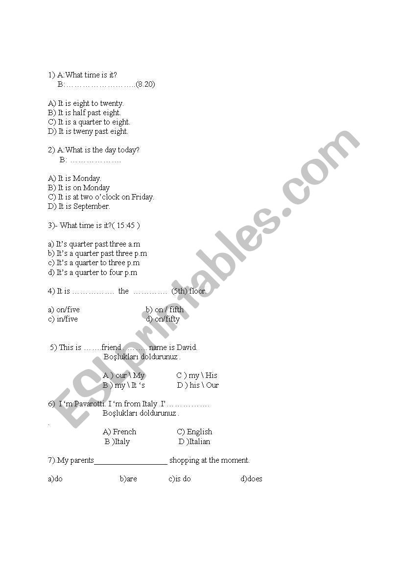 test worksheet