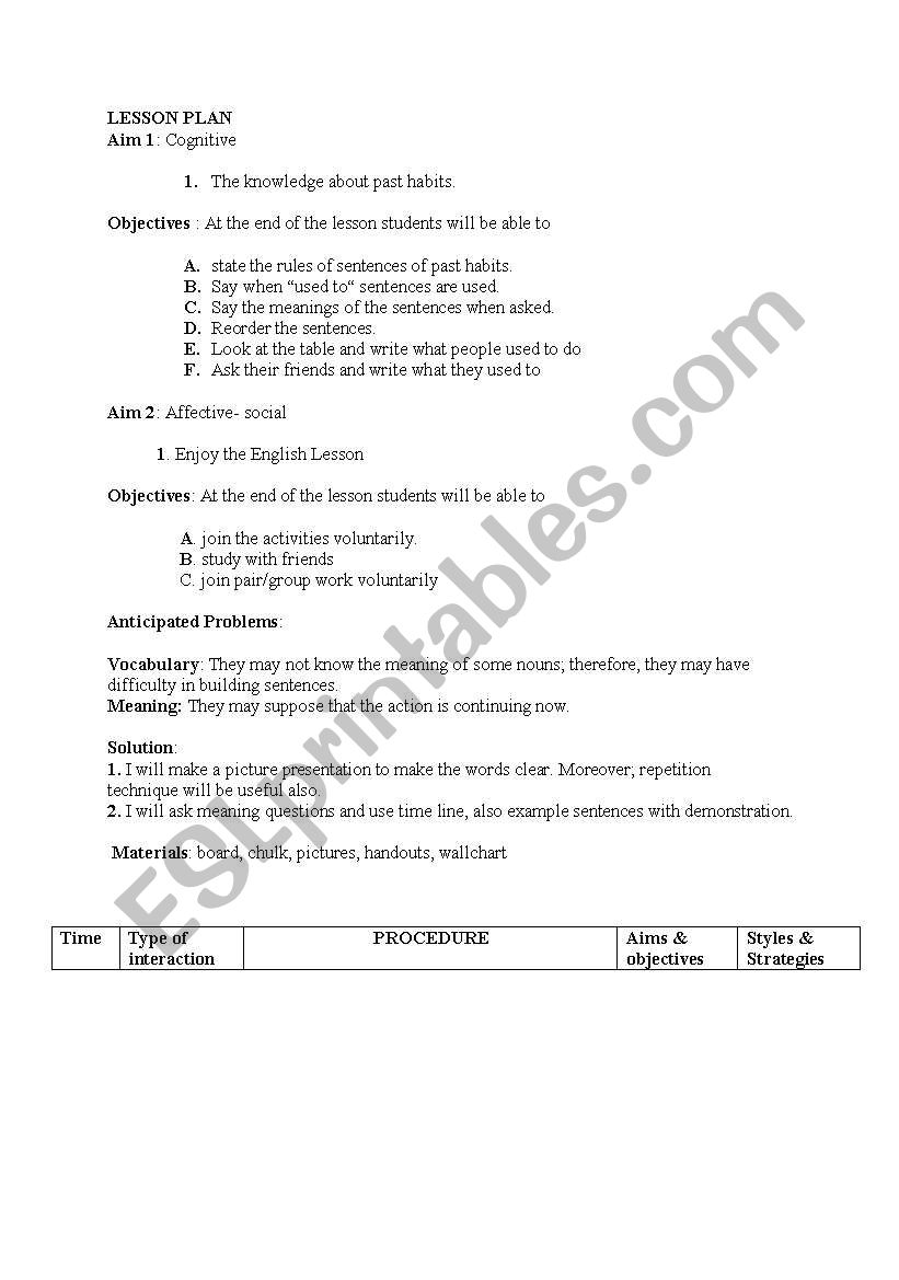 LESSON PLAN worksheet