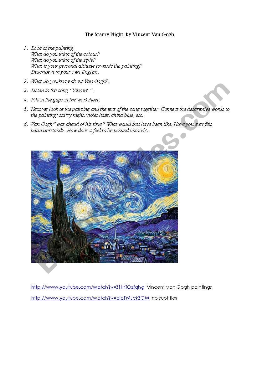 Vincent & Starry night worksheet
