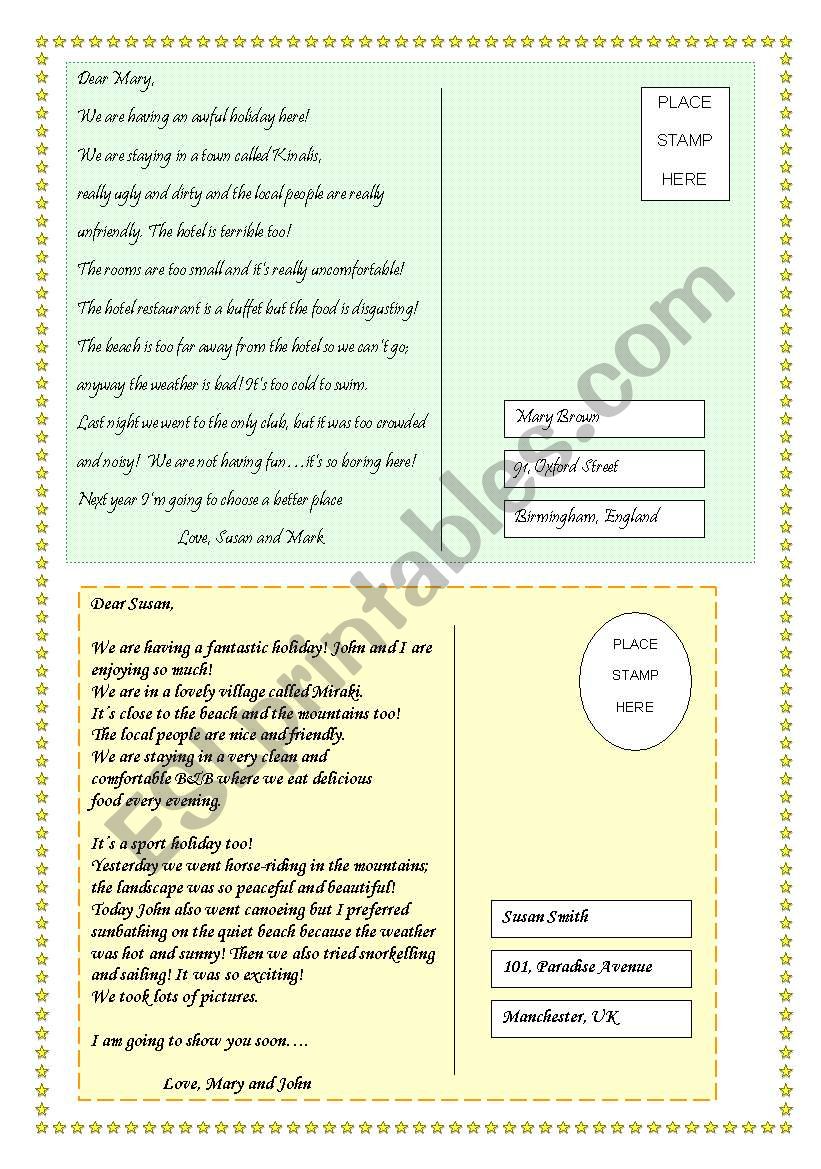 Postcards worksheet