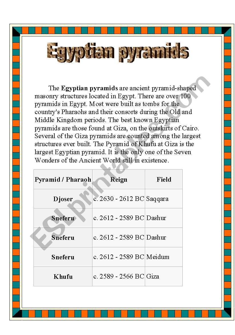 Egyptian pyramids worksheet