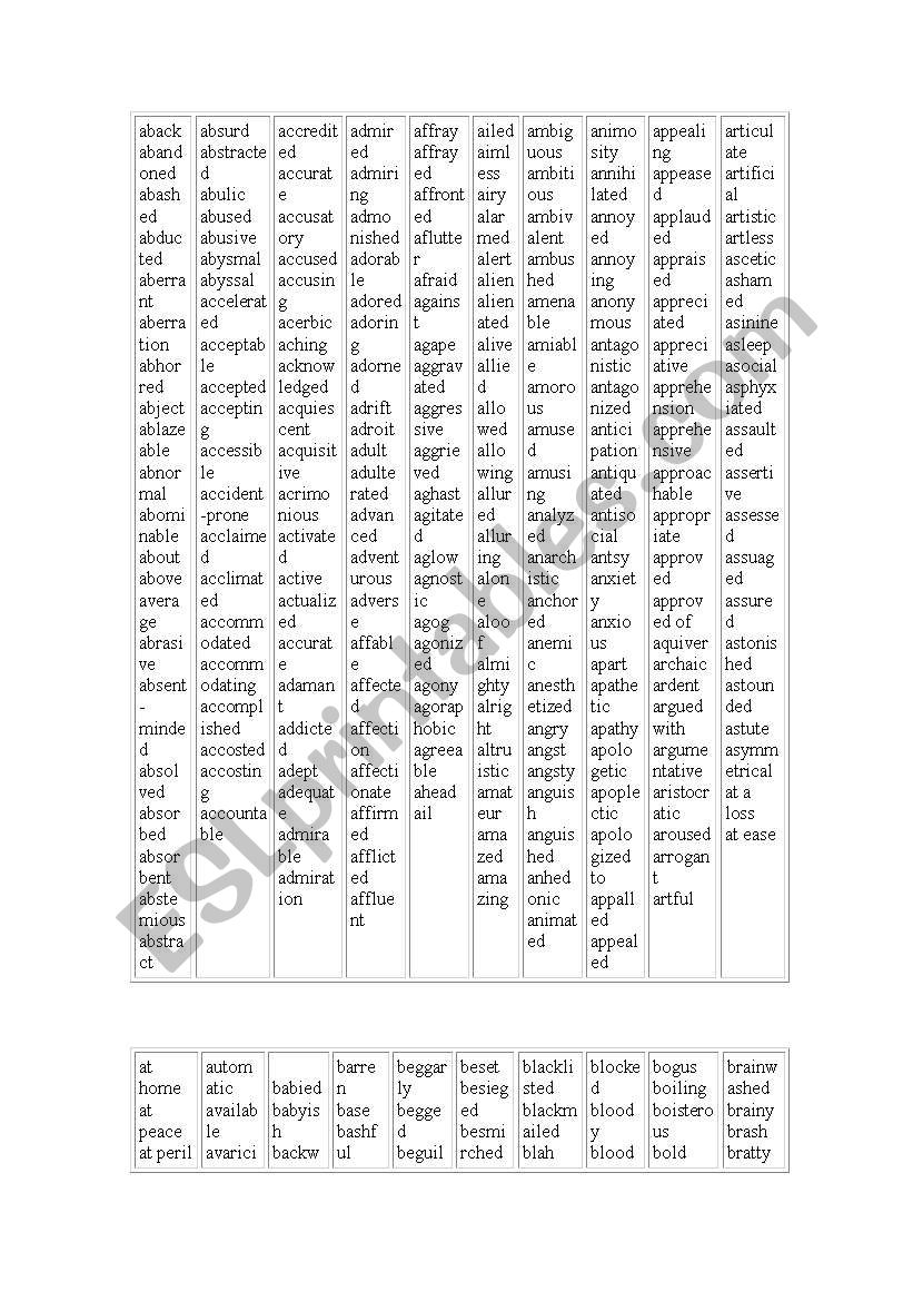 emotive words worksheet