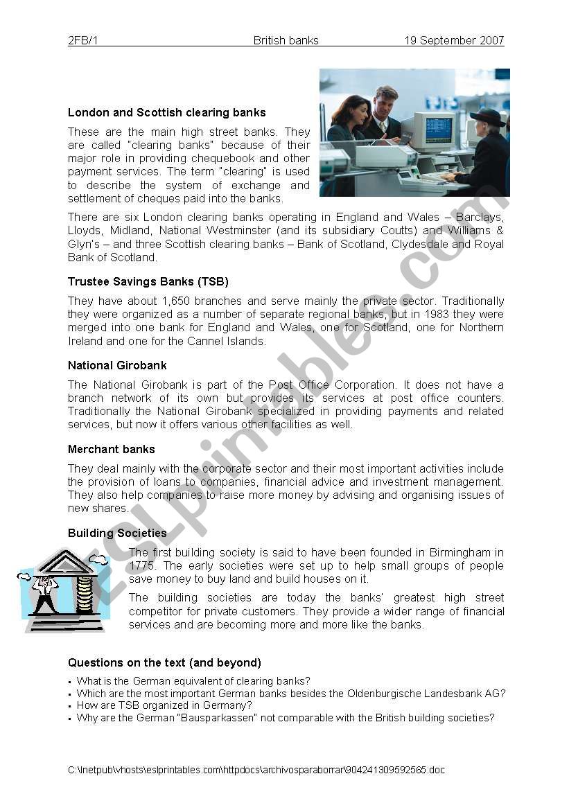 British banks worksheet