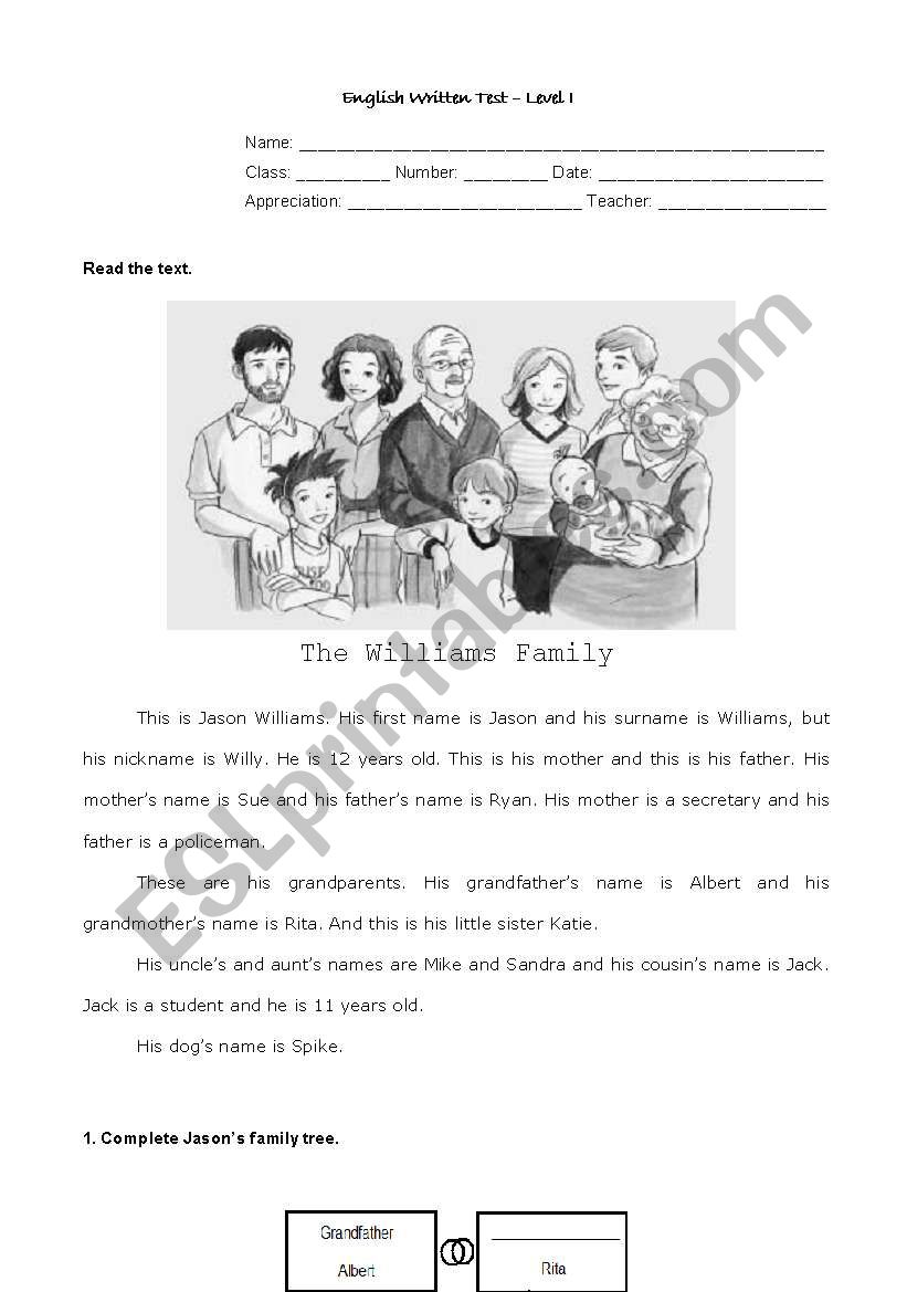 Test Family worksheet