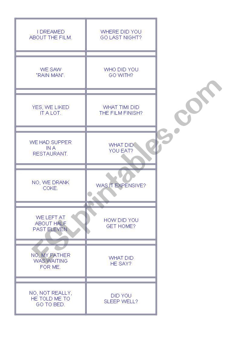 simple past domino worksheet