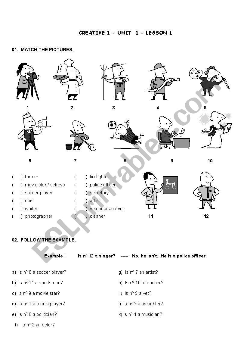 professions worksheet