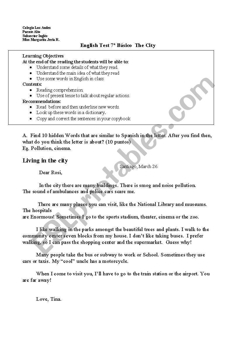 English Test worksheet