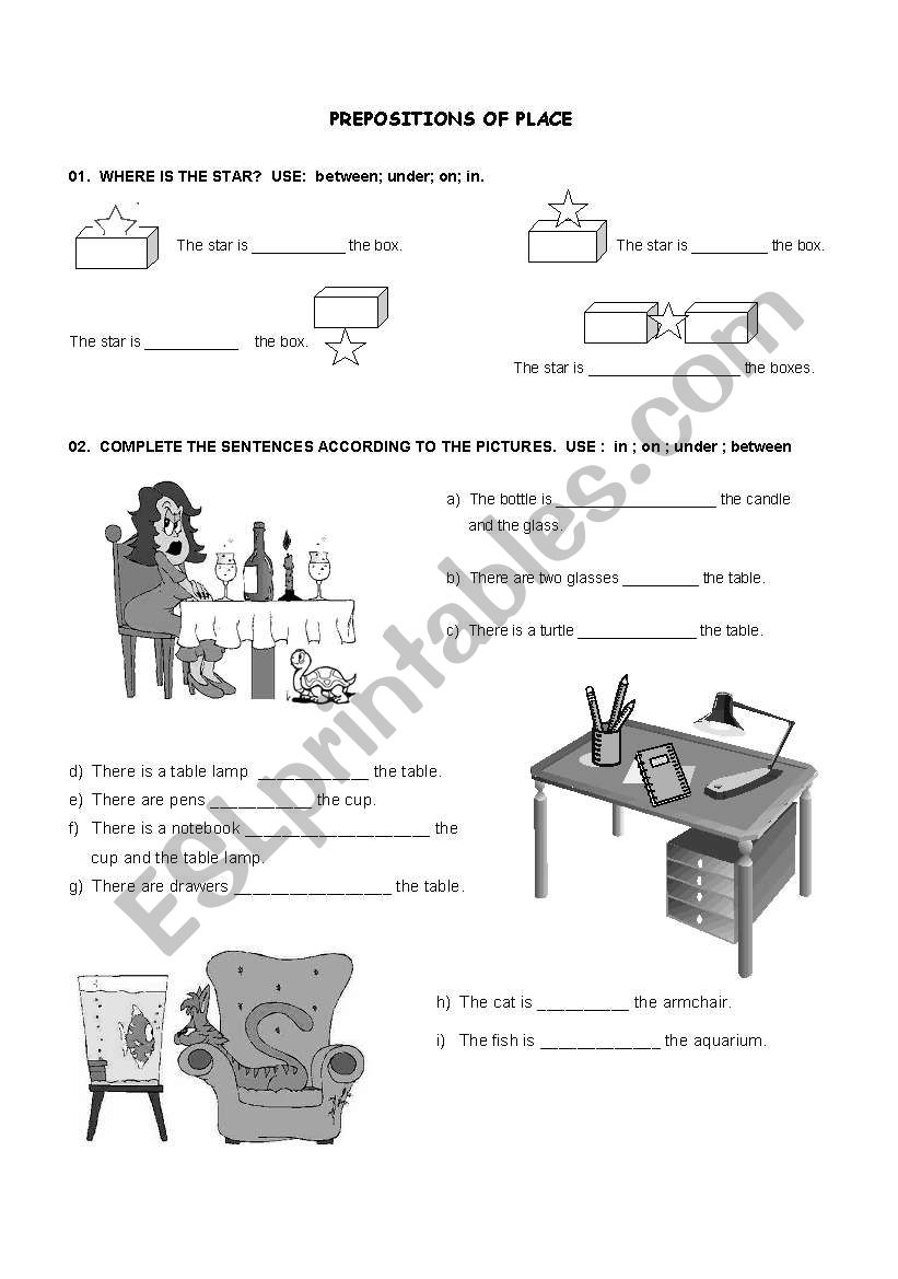 in, on, under worksheet