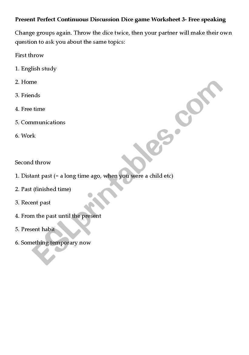 present perfect continuous worksheet