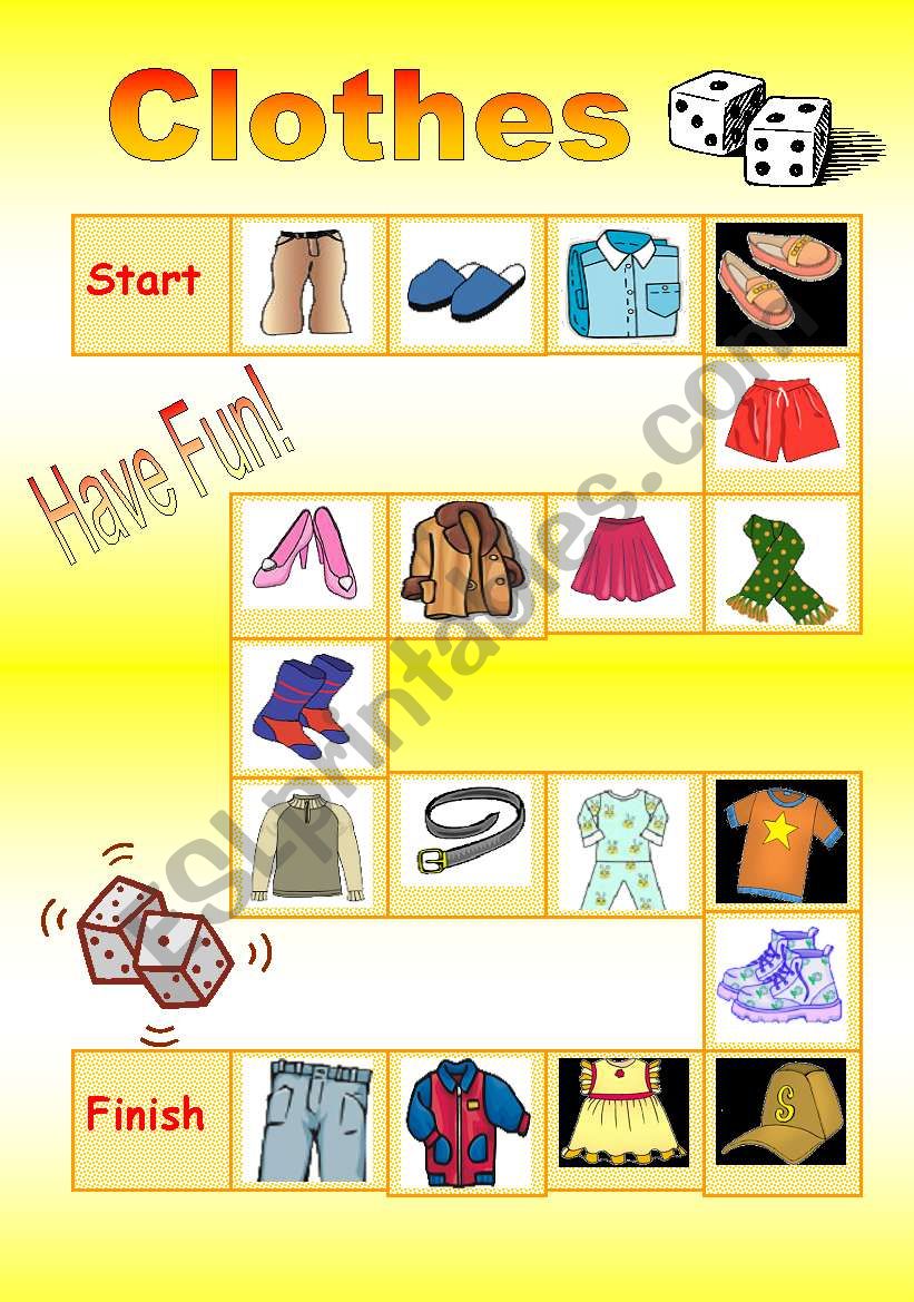 board game - clothes worksheet
