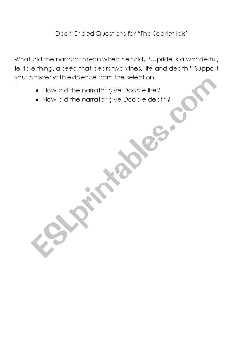 The Scarlet Ibis Worksheet