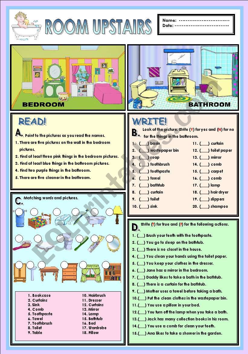 Room upstairs worksheet