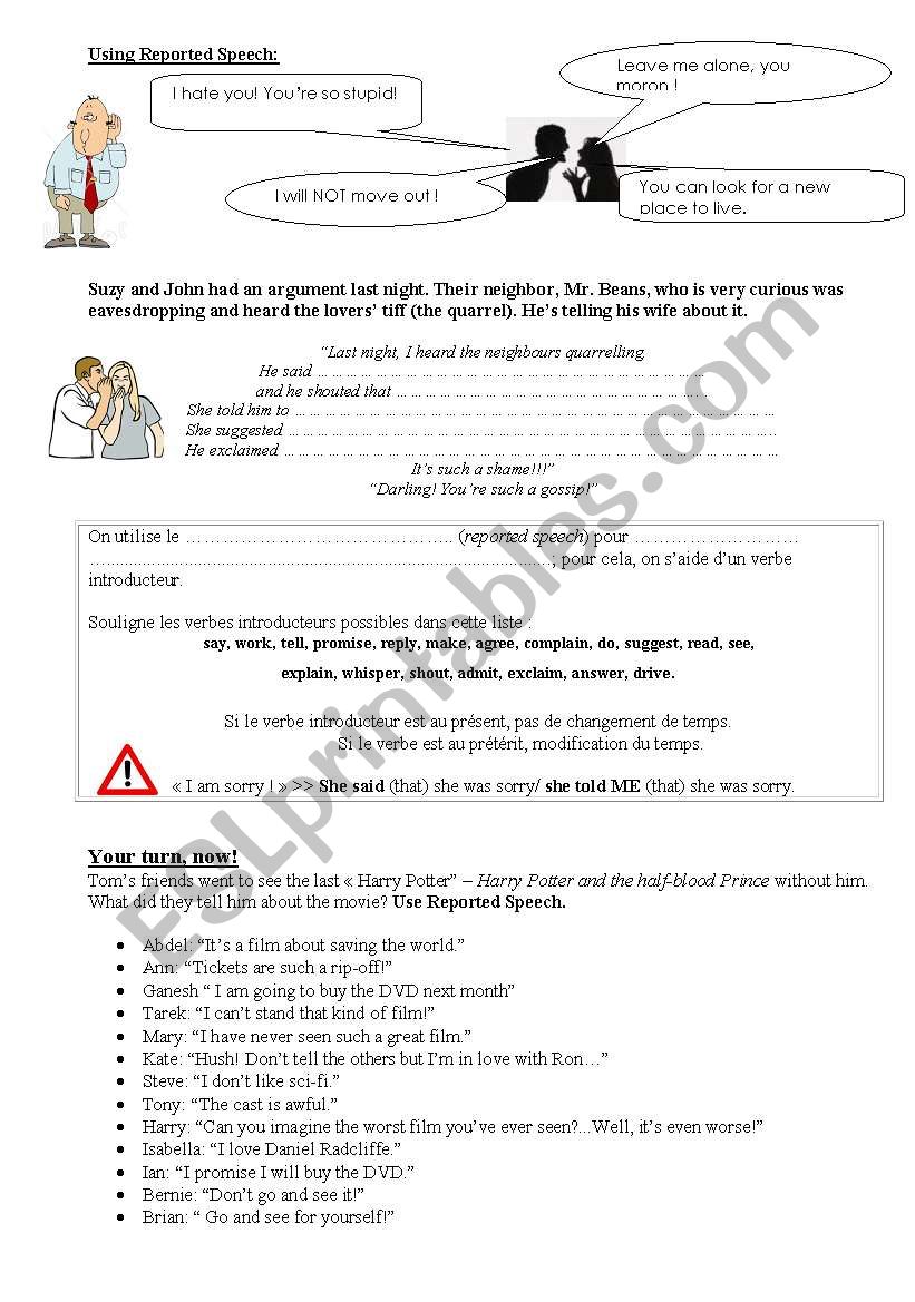 Reported Speech worksheet