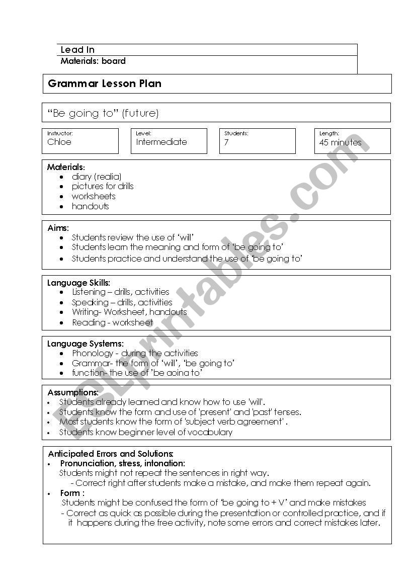 Grammar lesson plan  worksheet