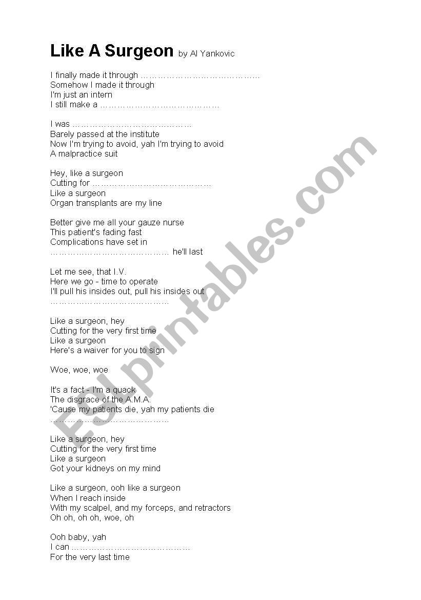 Gap text from song worksheet