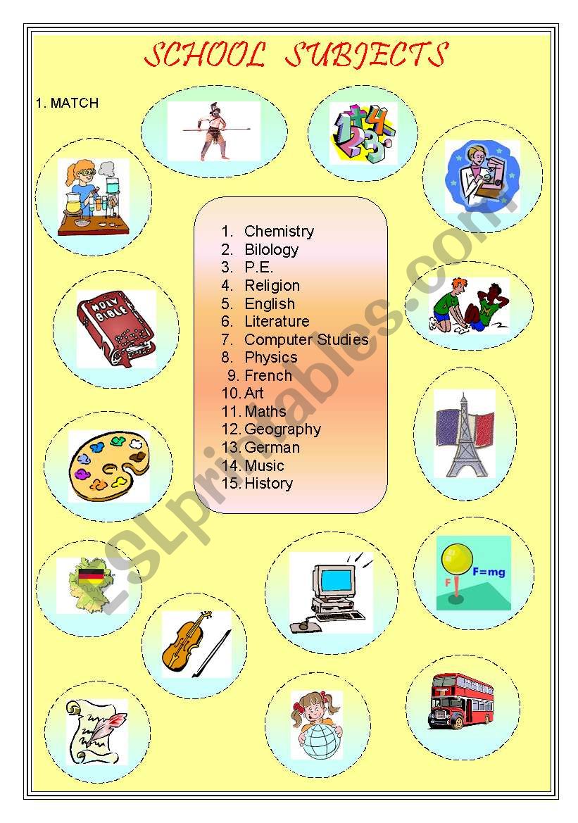 School subjects worksheet