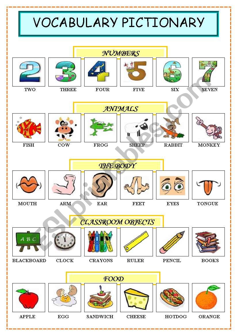 Vocabulary Pictionary worksheet