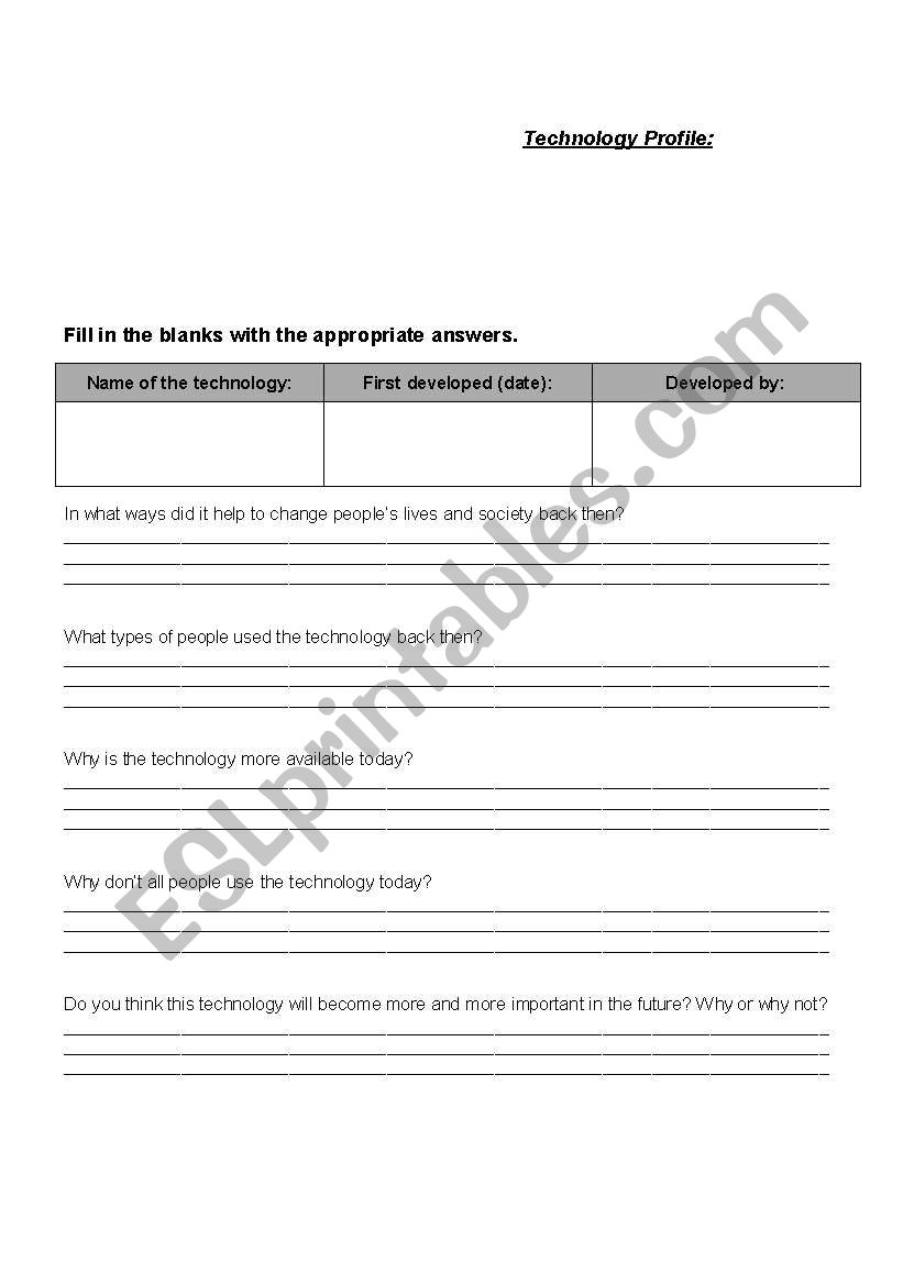 technology profile worksheet