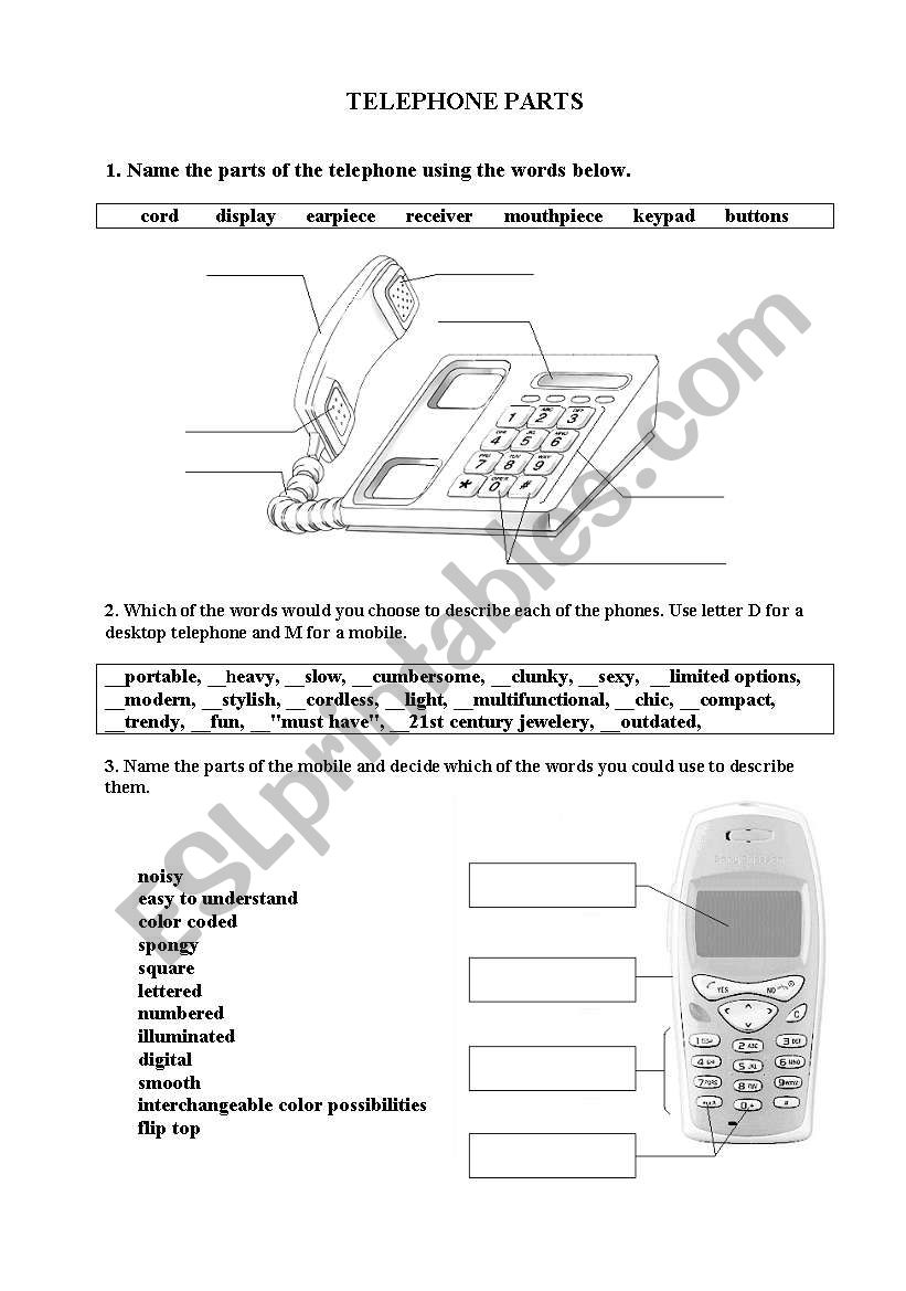 telephone parts worksheet