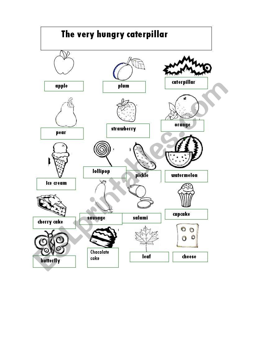 The veru hungry caterpillar picture dictionary sheet