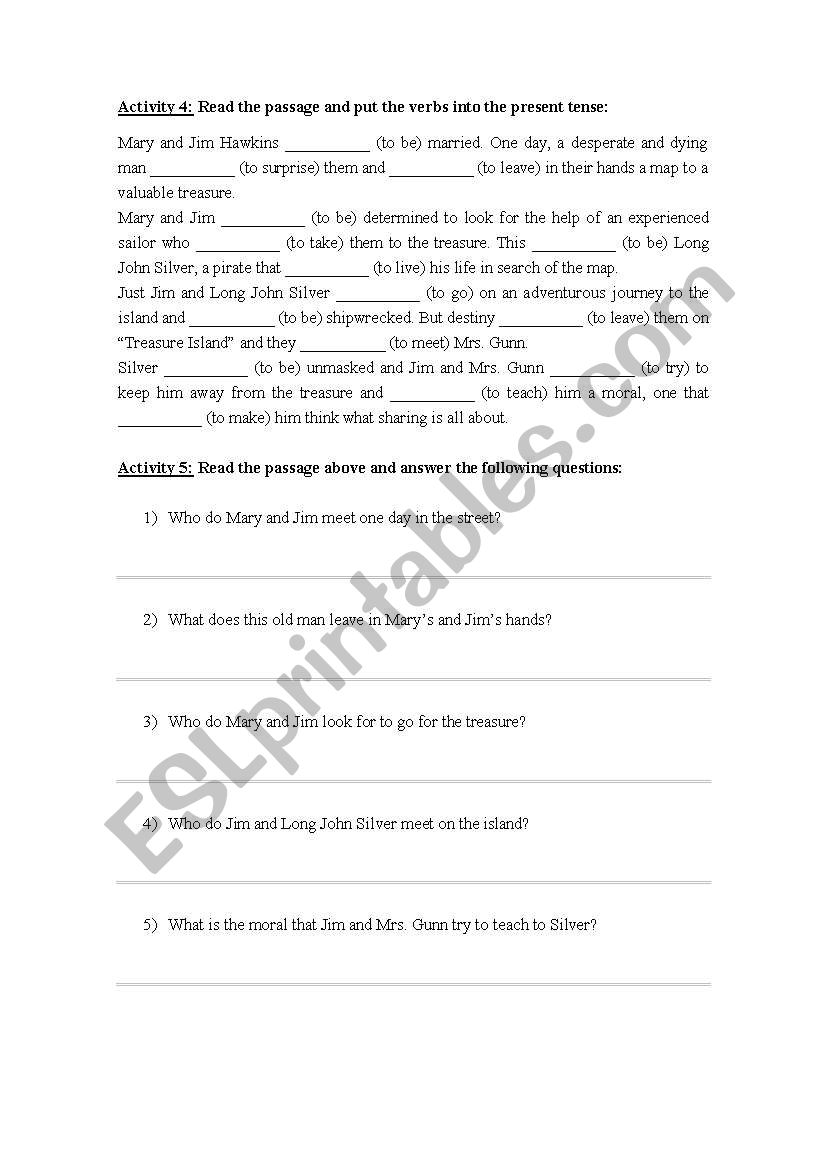 Treasure Island Exercise worksheet