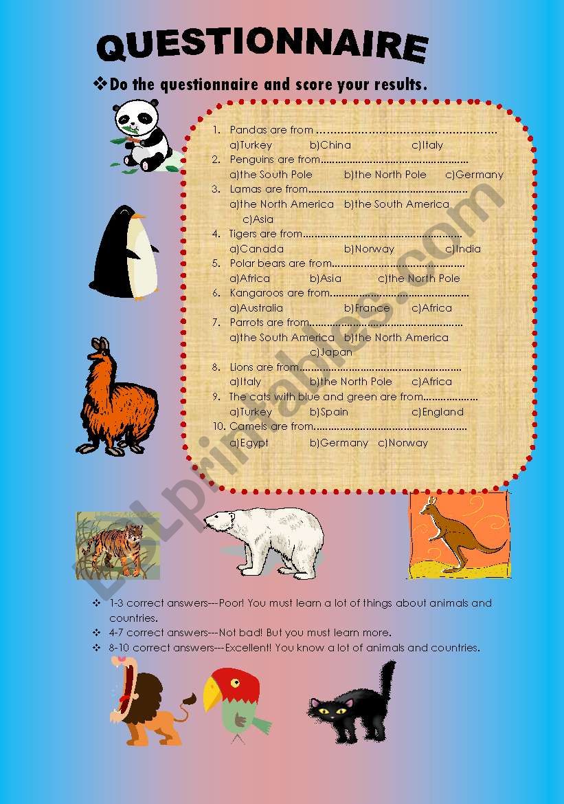 animals and countries worksheet