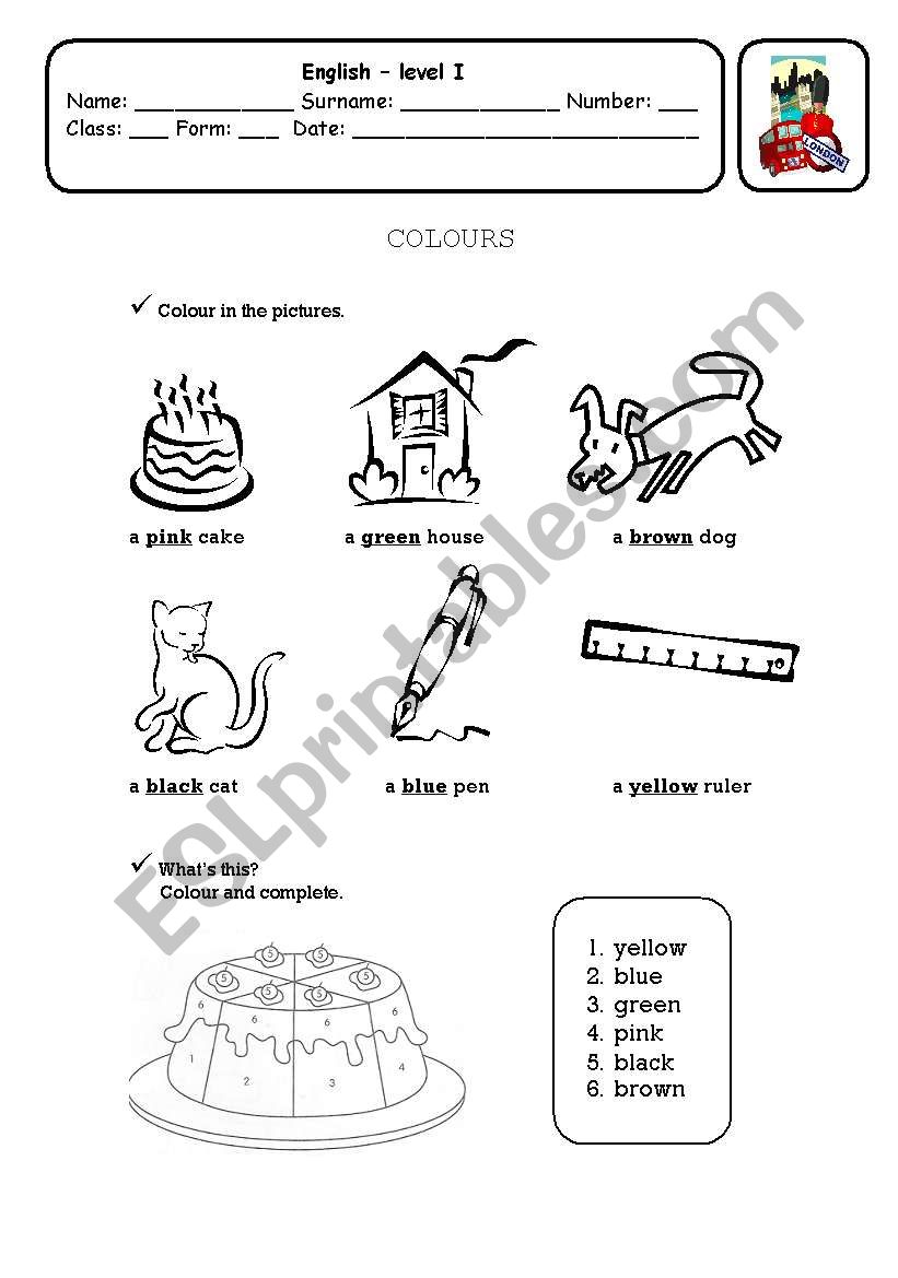 Colours worksheet