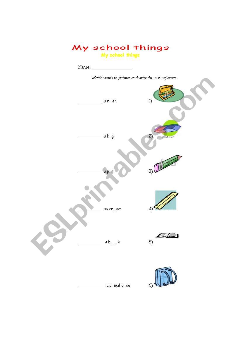 My school things worksheet