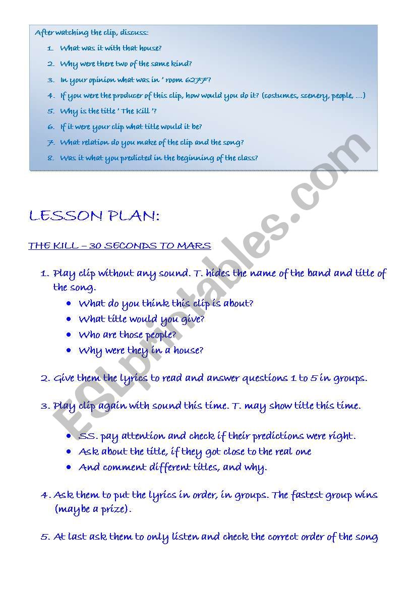 THE KILL - 30 SECONDS TO MARS ACTIVITY