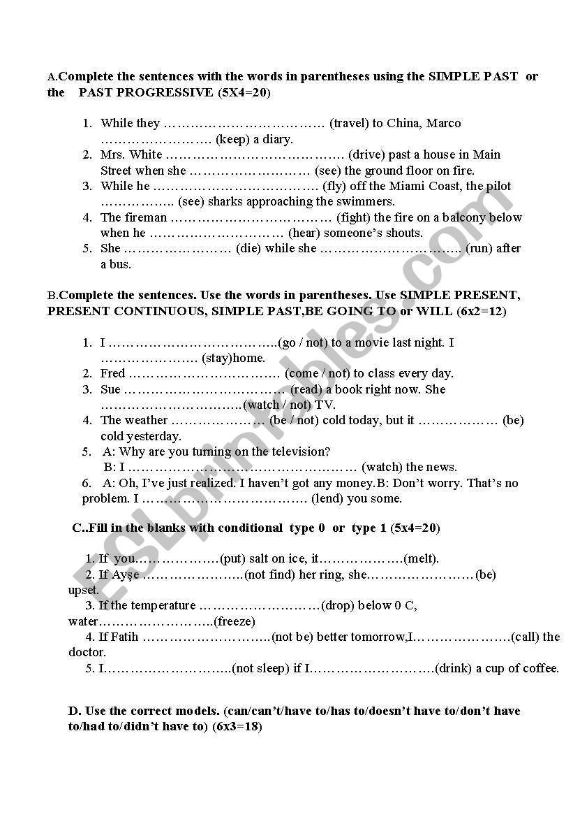 grammar/vocabulary worksheet