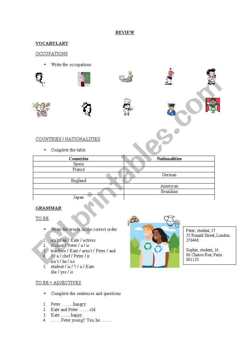 verb to be worksheet