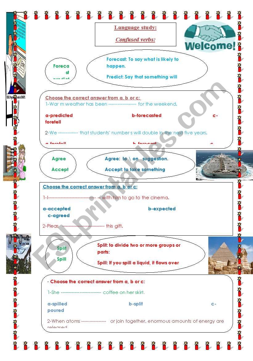 Language study(Cofused verbs) worksheet