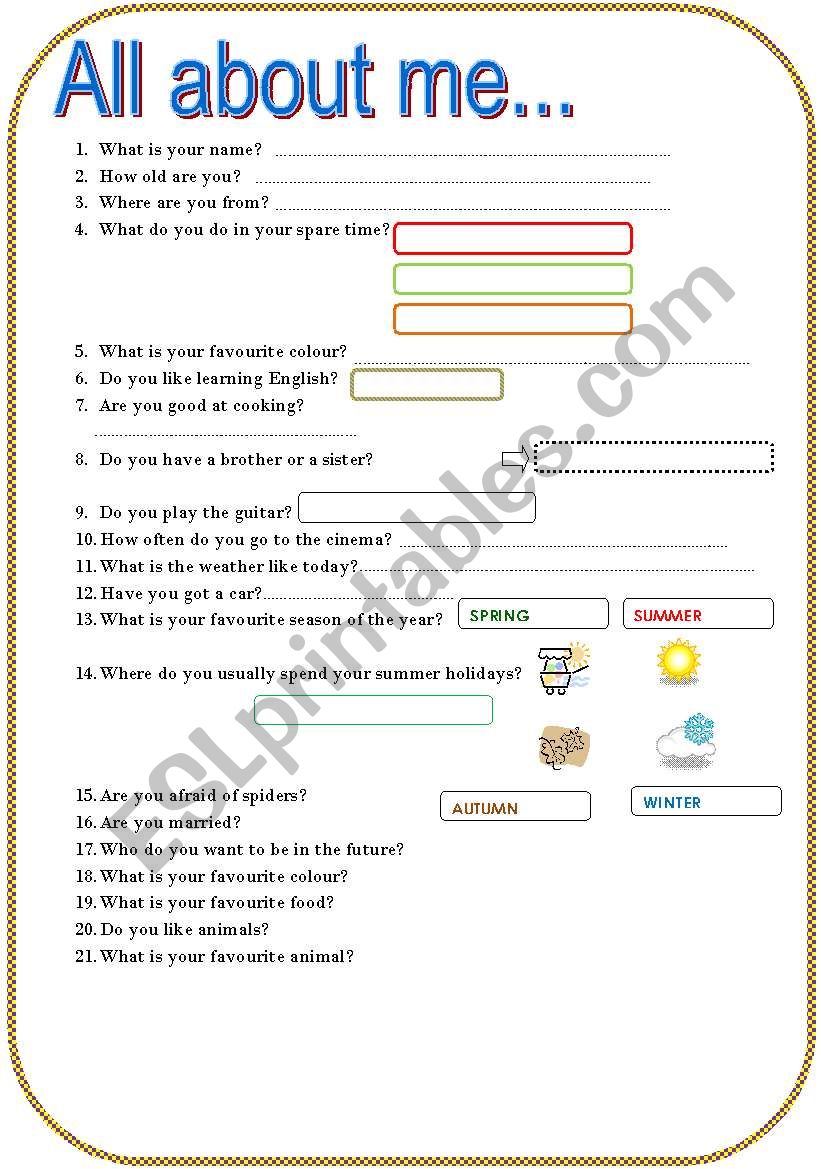 All about me - activity card 2 