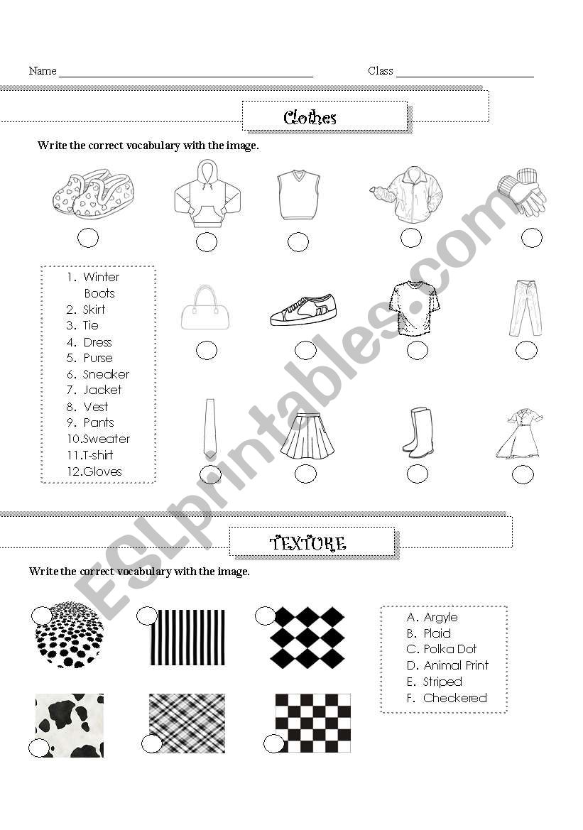 clothes worksheet