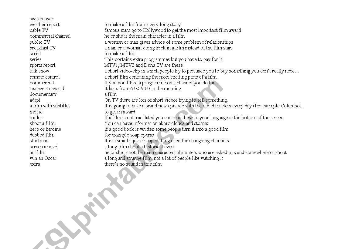 Film expressions and their descriptions