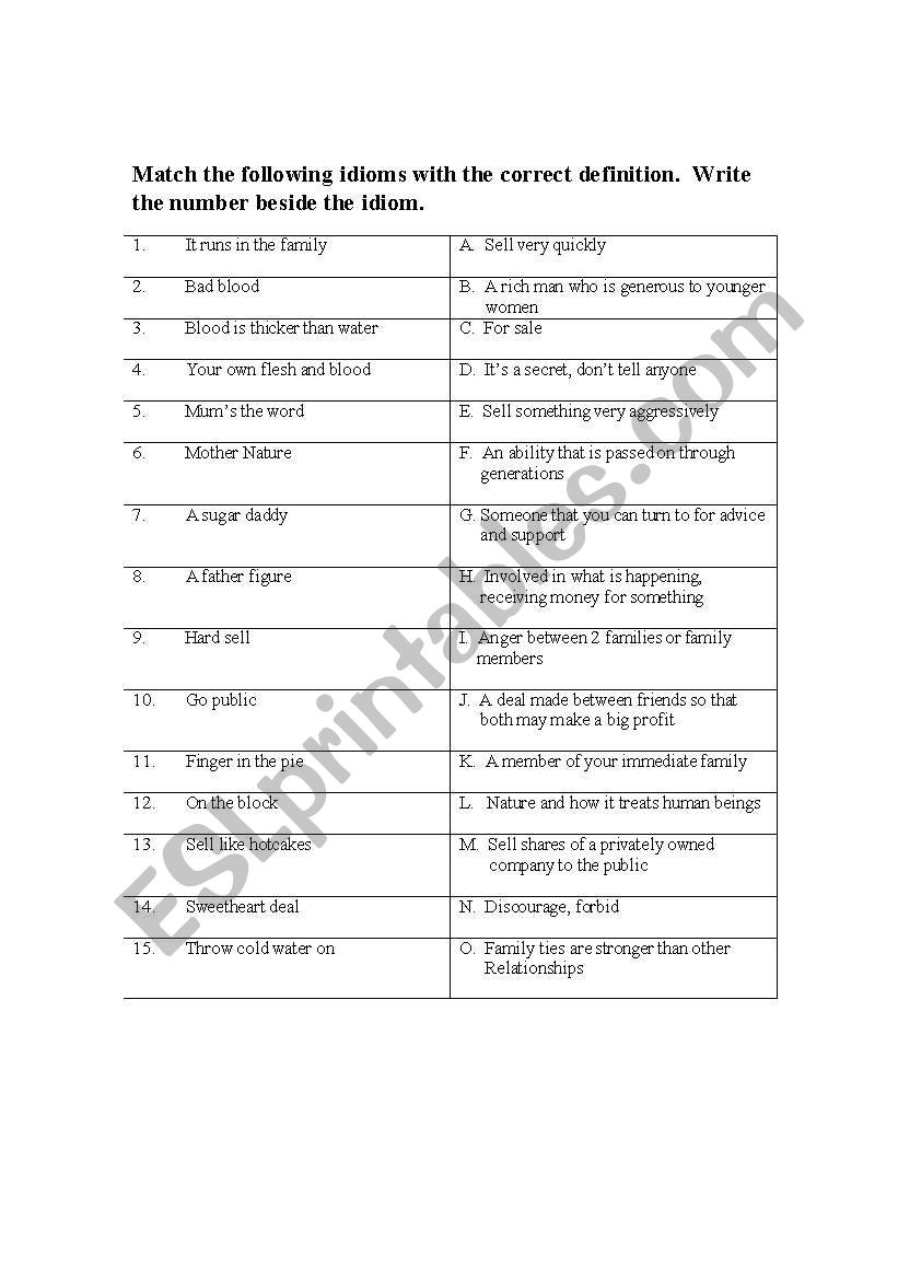 Idioms worksheet