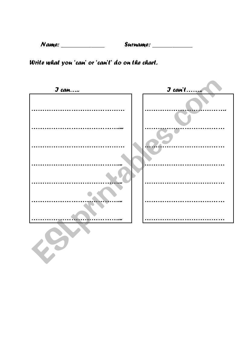 can/cant ability writing activity