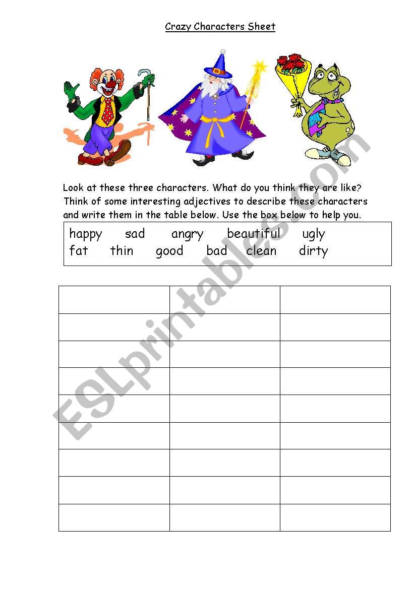 Crazy Characters worksheet