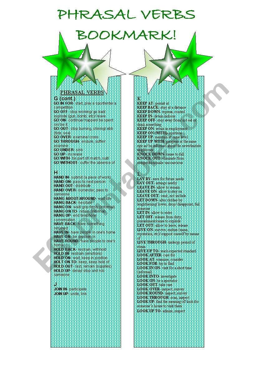 PHRASAL VERBS - BOOKMARKS - 3RD PART