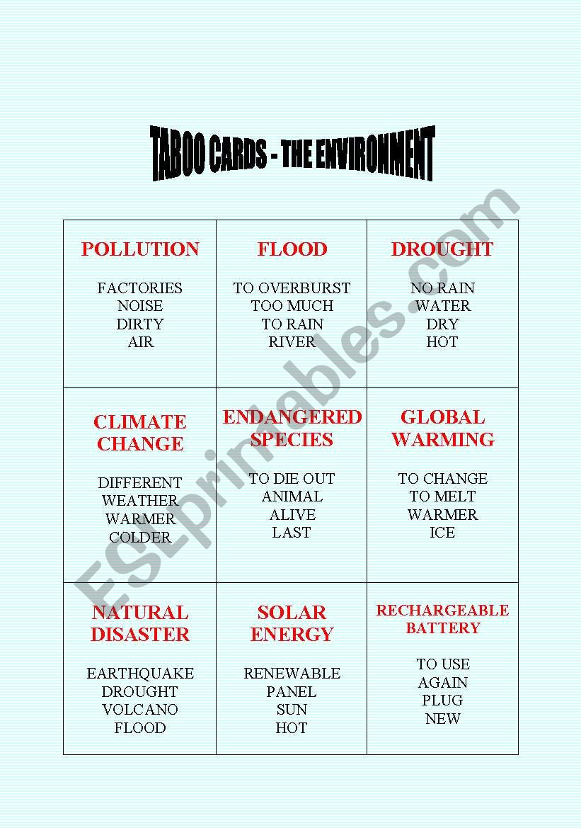 Taboo cards (No. 4) - The environment