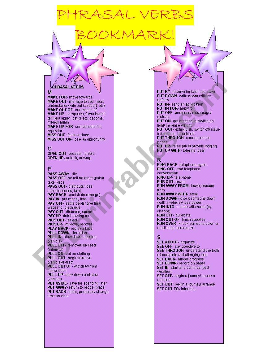 PHRASAL VERBS - BOOKMARKS - 4TH PART