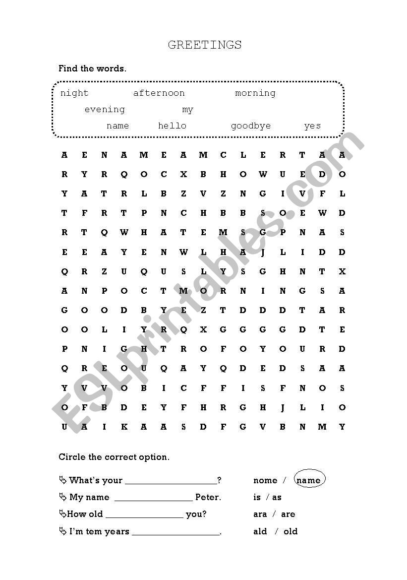 Greetings worksheet