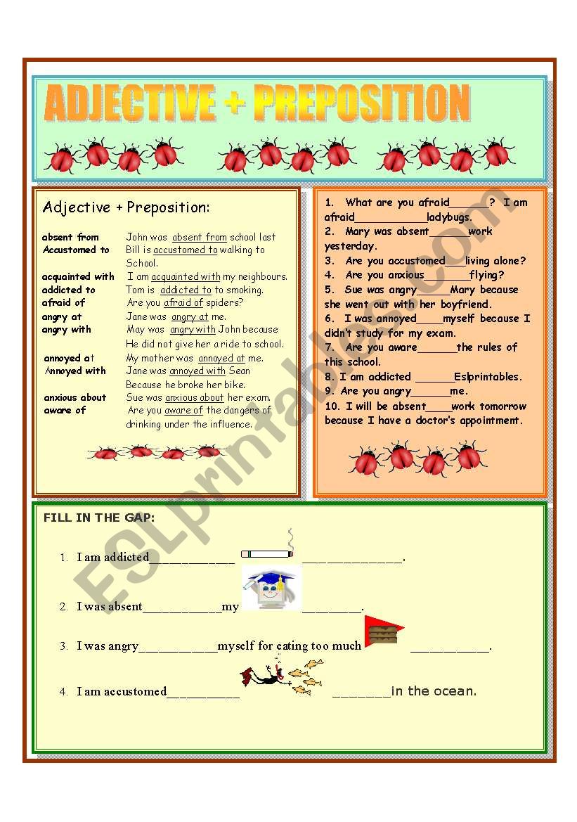 ADJECTIVE + PREPOSITION worksheet