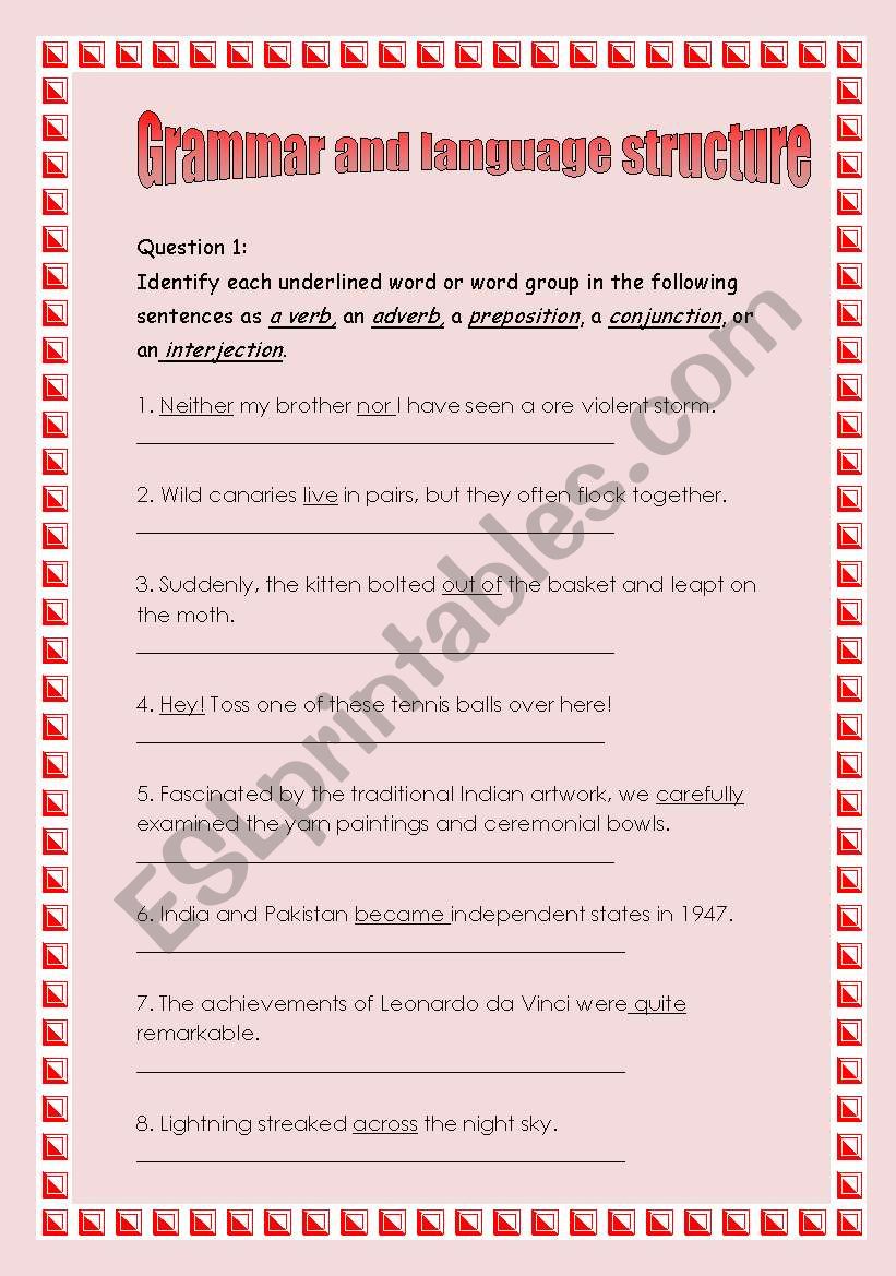 Parts of speech & Linking/action- transitive and intransitive Verbs