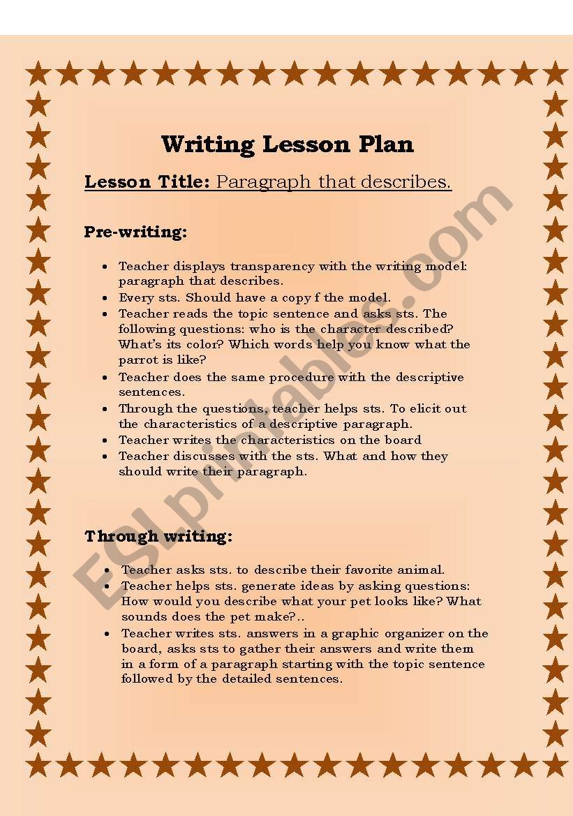 Writing Lesson plan: A paragraph that describes