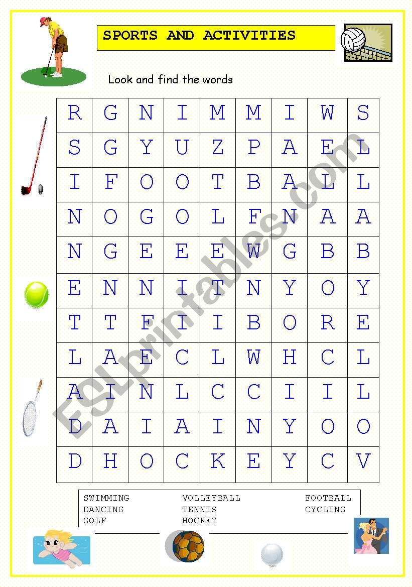 Sports and Activities Wordsearch