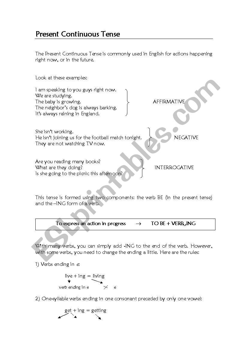 Present Continuous Tense worksheet