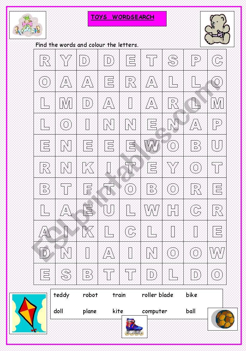 Toys Wordsearch worksheet