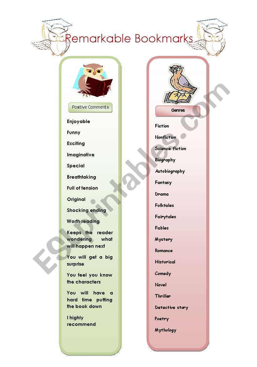 Remarkable Bookmarks worksheet