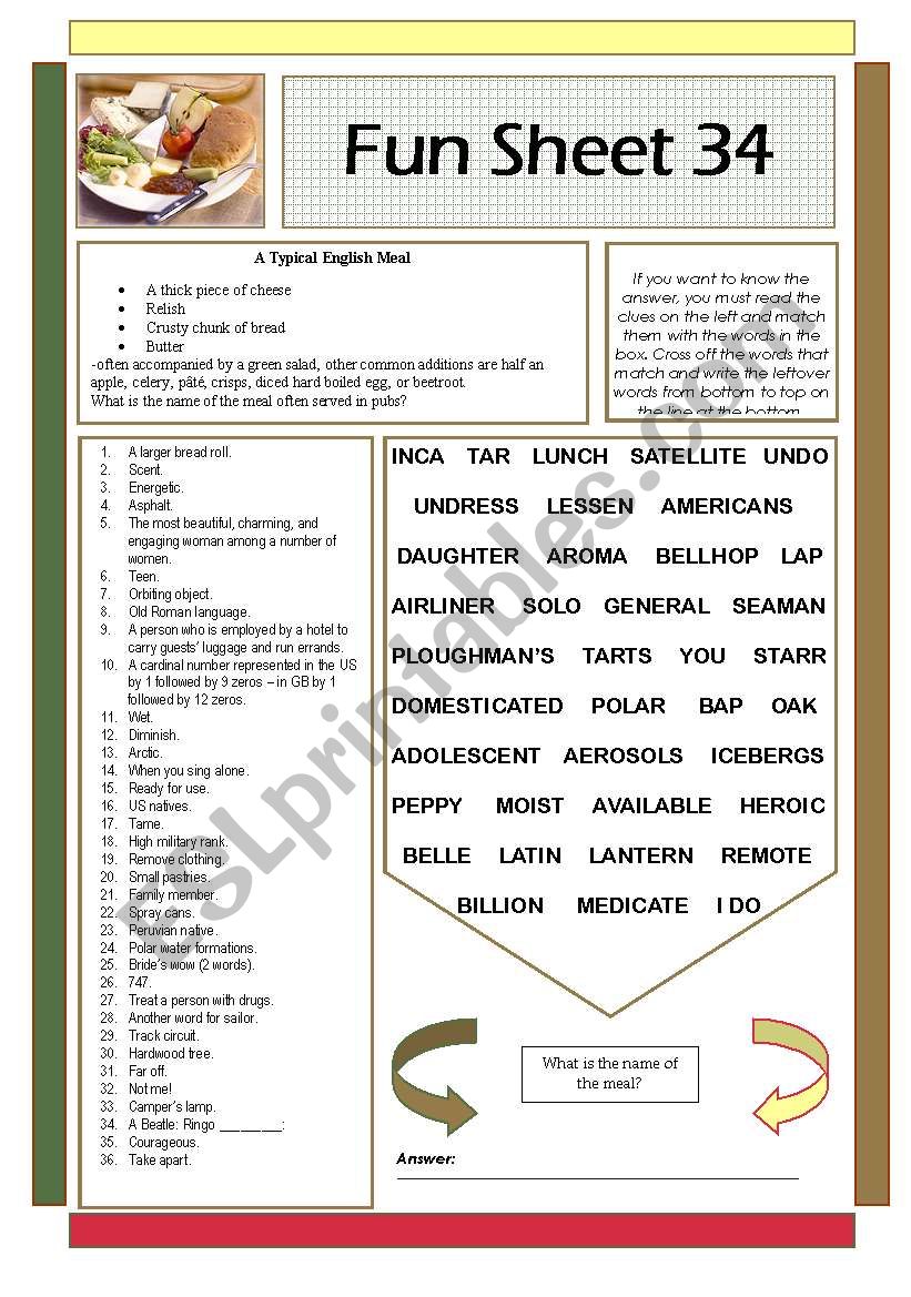 Fun Sheet 34 worksheet